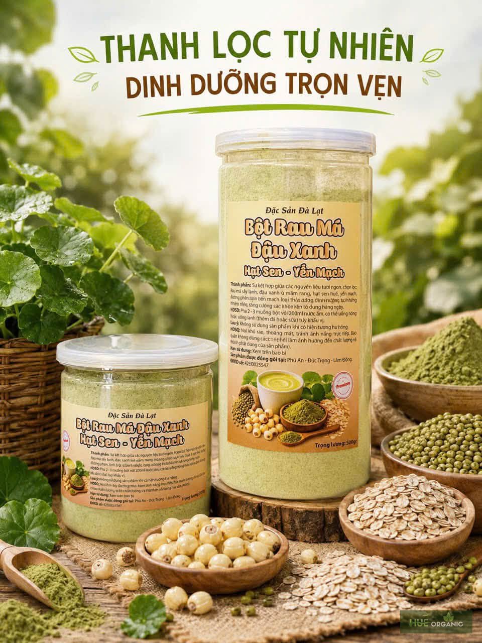 Bột Rau Má Đậu Xanh Hạt Sen Yến Mạch Đà Lạt