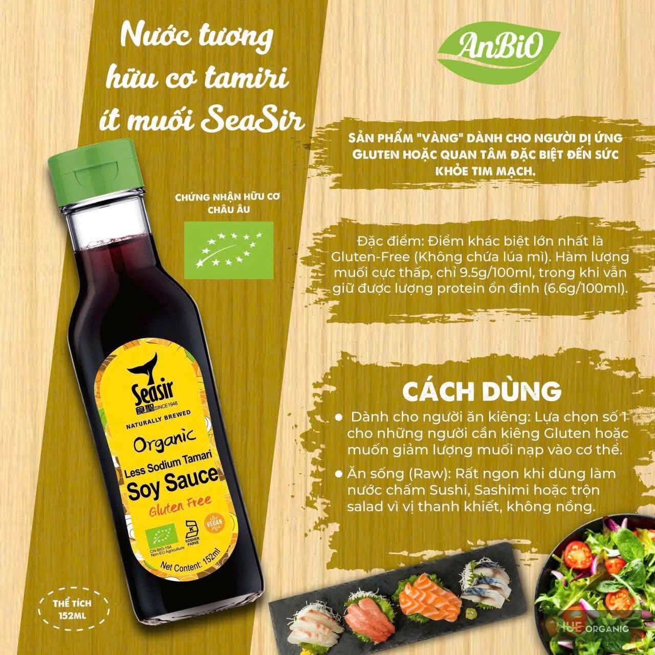 Nước Tương Tamari Hữu Cơ Ít Muối SeaSir Không Gluten